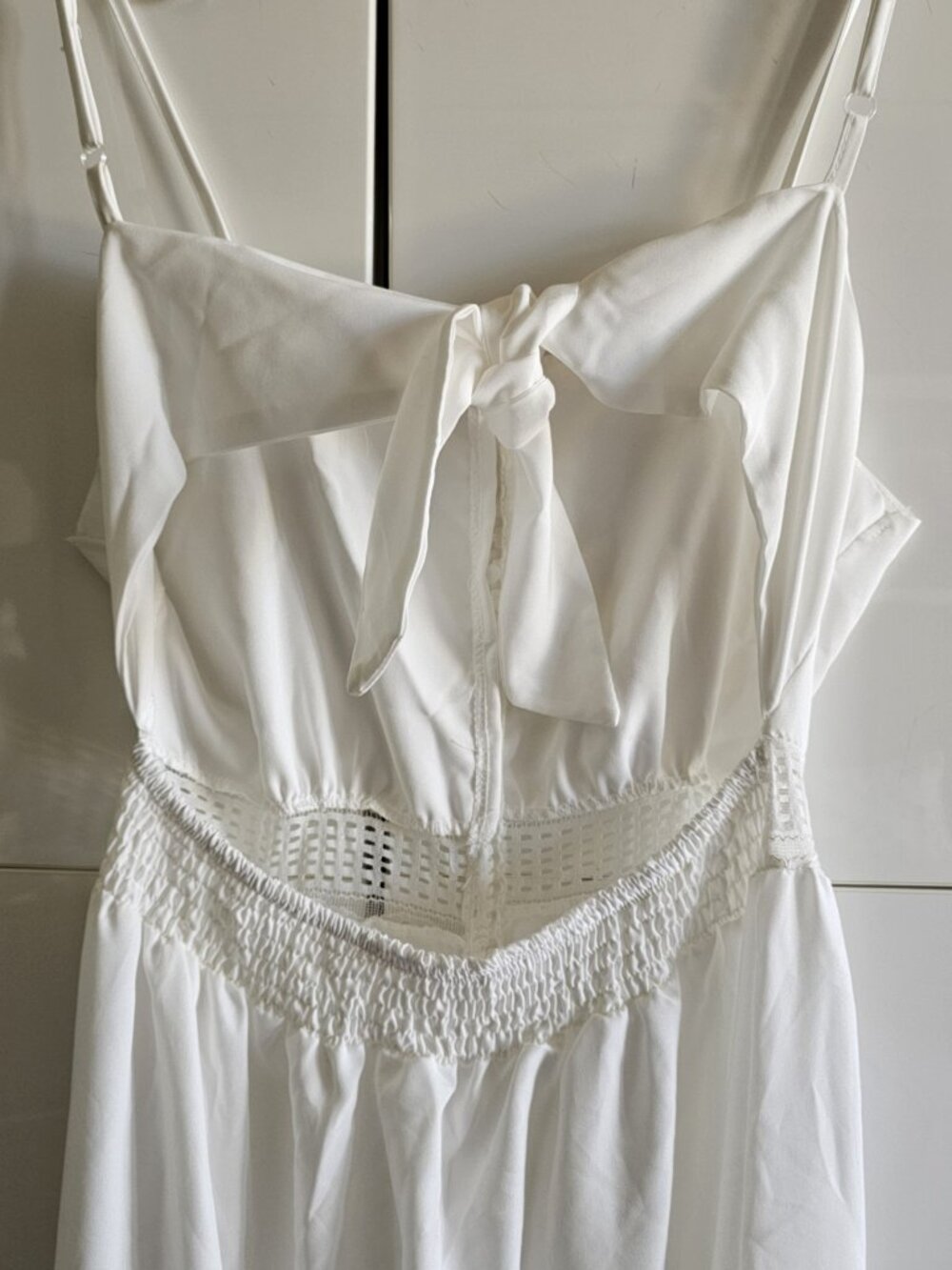 Elegant Eyelet Lace Tie Knot Back Sleeveless Button up Midi Dress - Picture 7 of 16